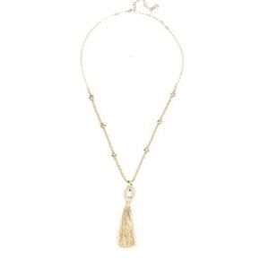 Lilly Pulitzer Isle Be Back Gold Crystal Tassel Gold Tassel Necklace New W/Pouch